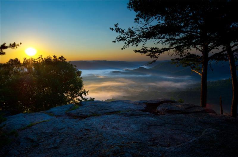 A view overlooking the Pinnacles at sunrise.